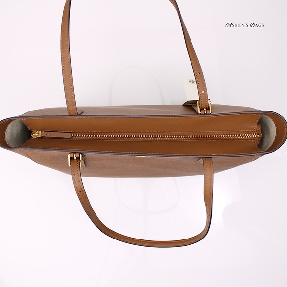 Tory Burch Large Leather Emerson Tote In Moose Brown - Picture 6 of 8